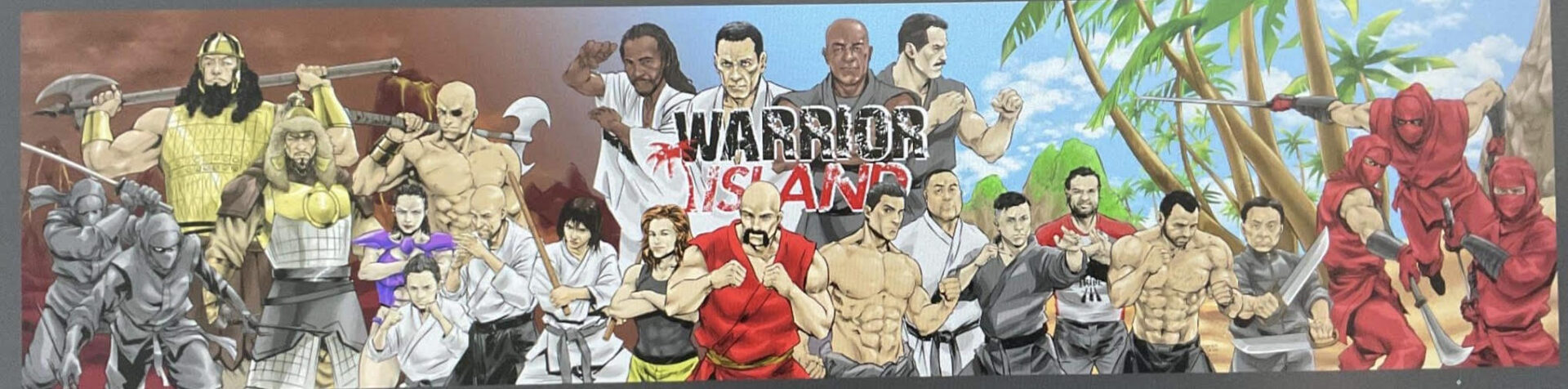Full banner of Warrior Island showing complete characters