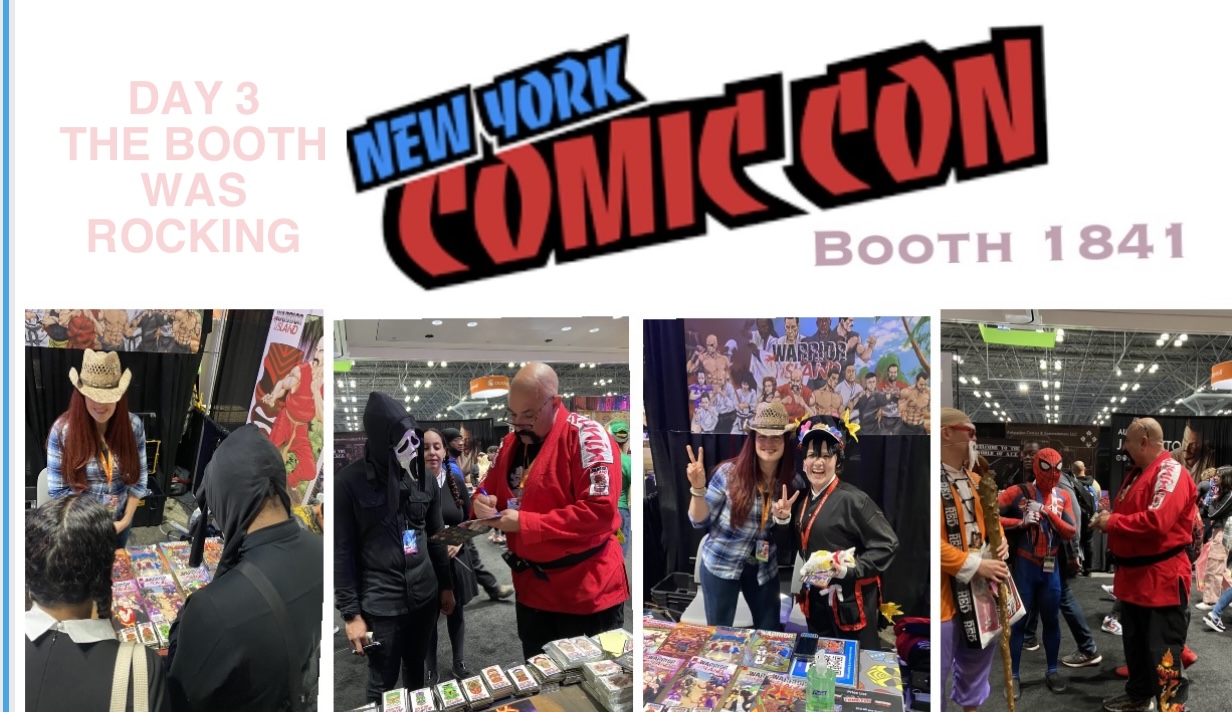 Images of New York Comic Con booth are shown in this image